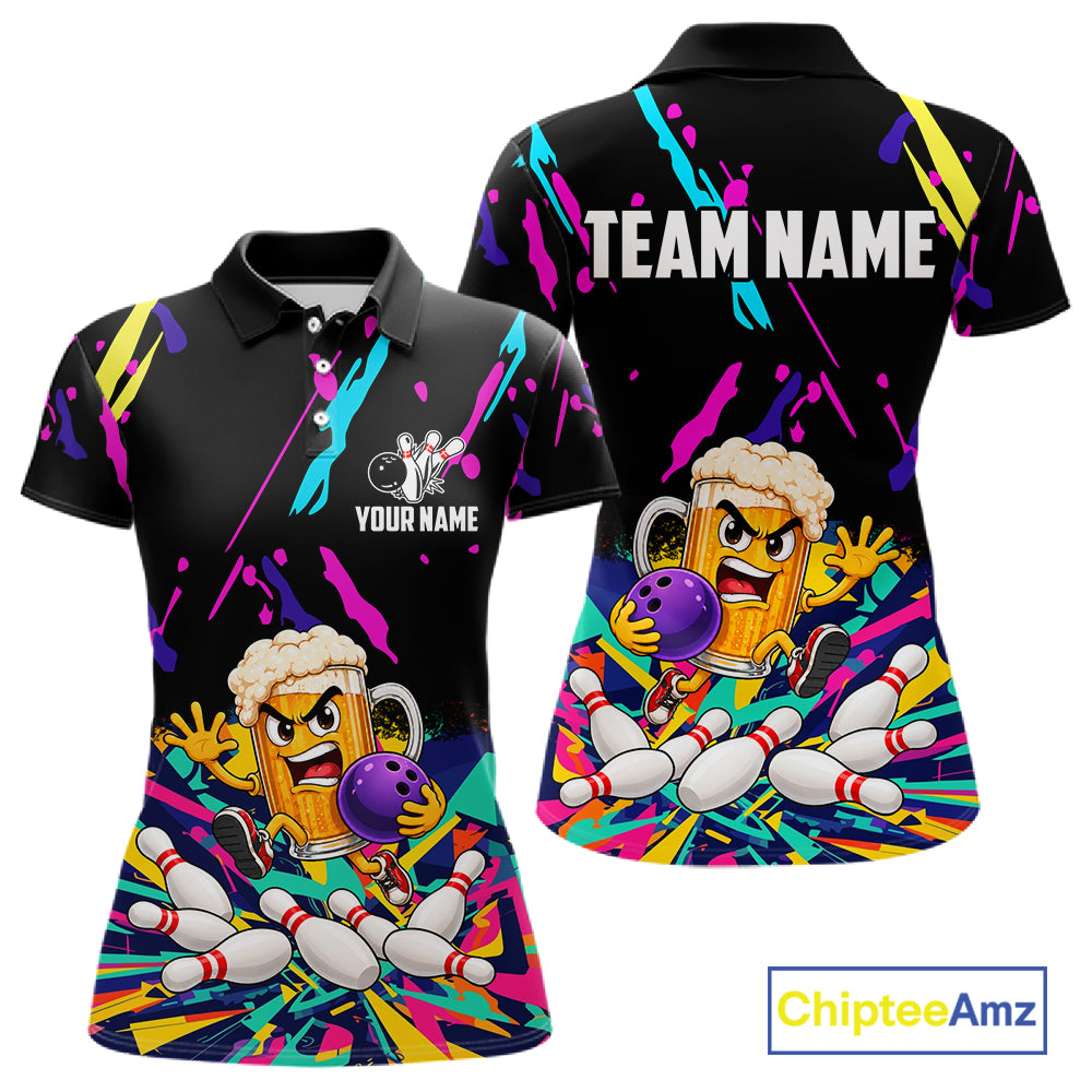 Colorful Bowling Jersey Funny Beer Bowling Team Shirts Custom Bowling Polo & 1/4 Zip