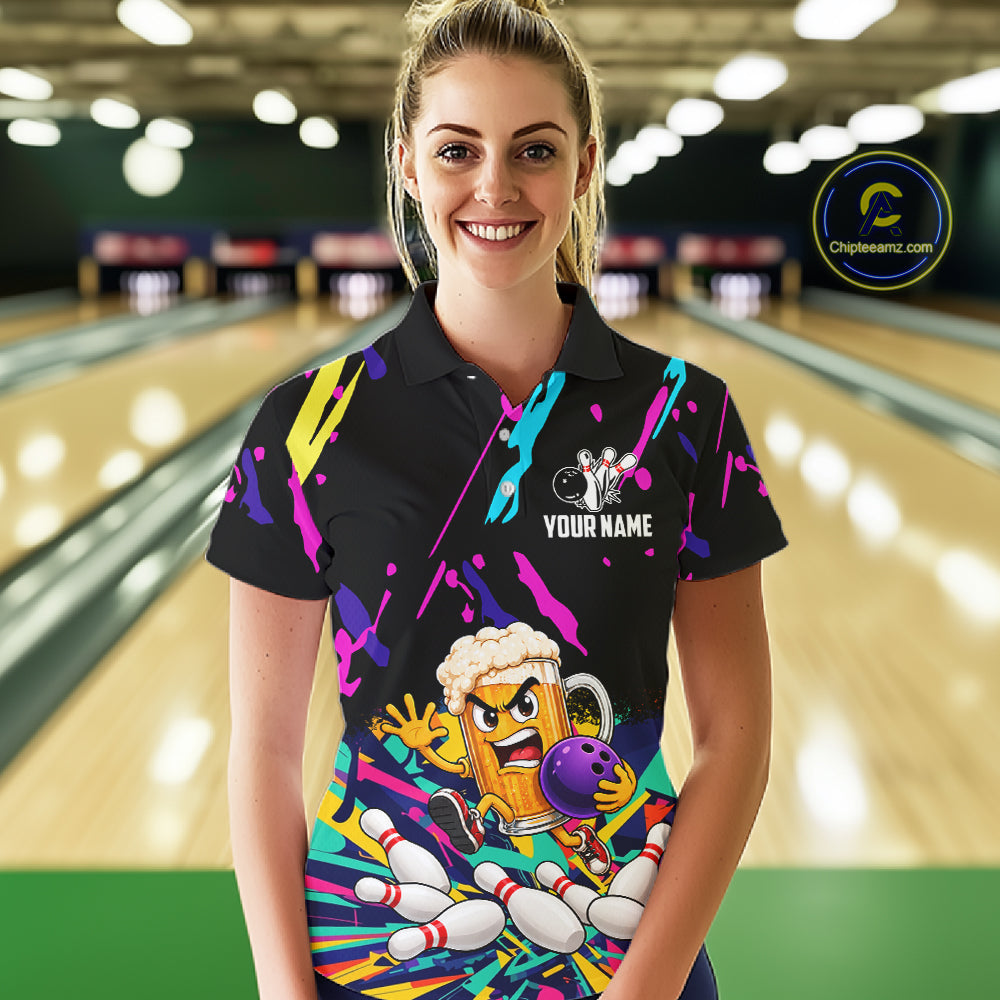 Colorful Bowling Jersey Funny Beer Bowling Team Shirts Custom Bowling Polo & 1/4 Zip
