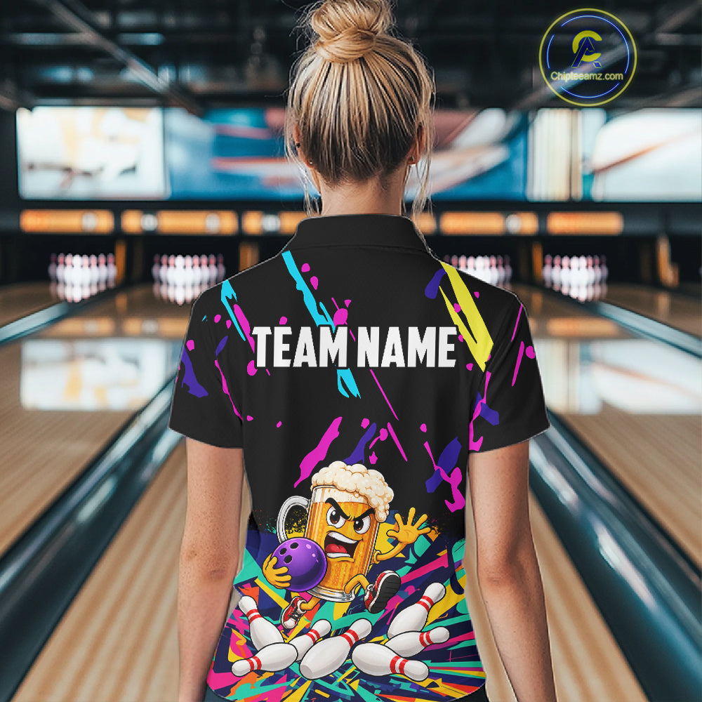 Colorful Bowling Jersey Funny Beer Bowling Team Shirts Custom Bowling Polo & 1/4 Zip