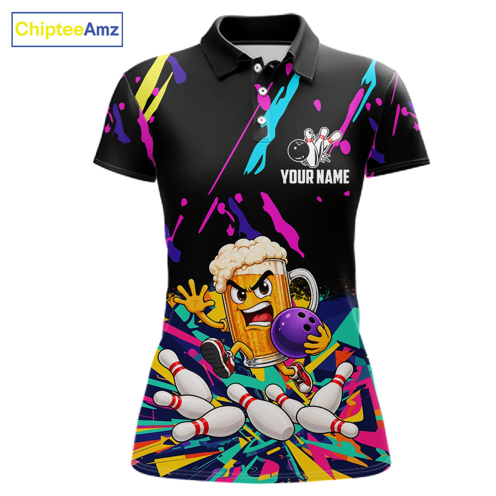 Colorful Bowling Jersey Funny Beer Bowling Team Shirts Custom Bowling Polo & 1/4 Zip