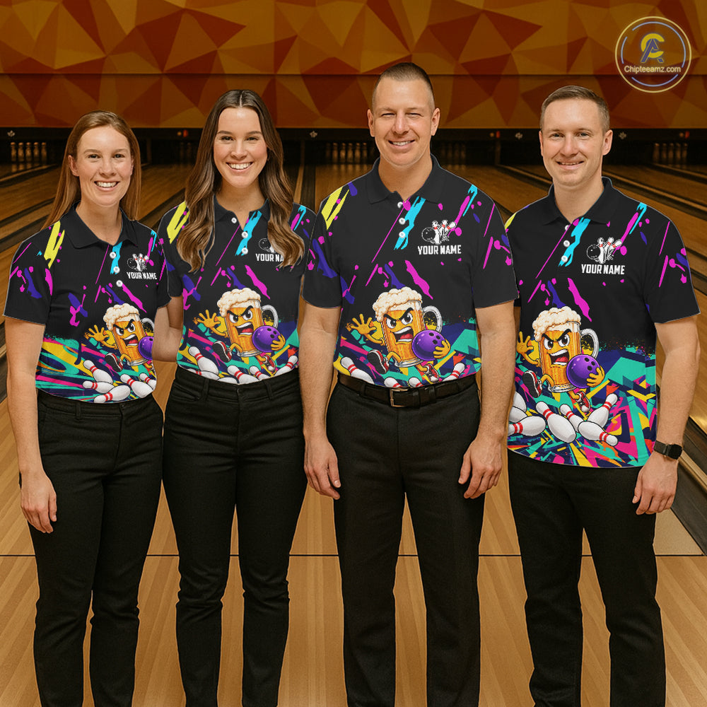 Colorful Bowling Jersey Funny Beer Bowling Team Shirts Custom Bowling Polo & 1/4 Zip