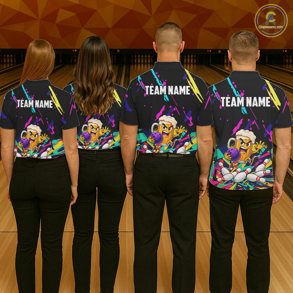 Colorful Bowling Jersey Funny Beer Bowling Team Shirts Custom Bowling Polo & 1/4 Zip
