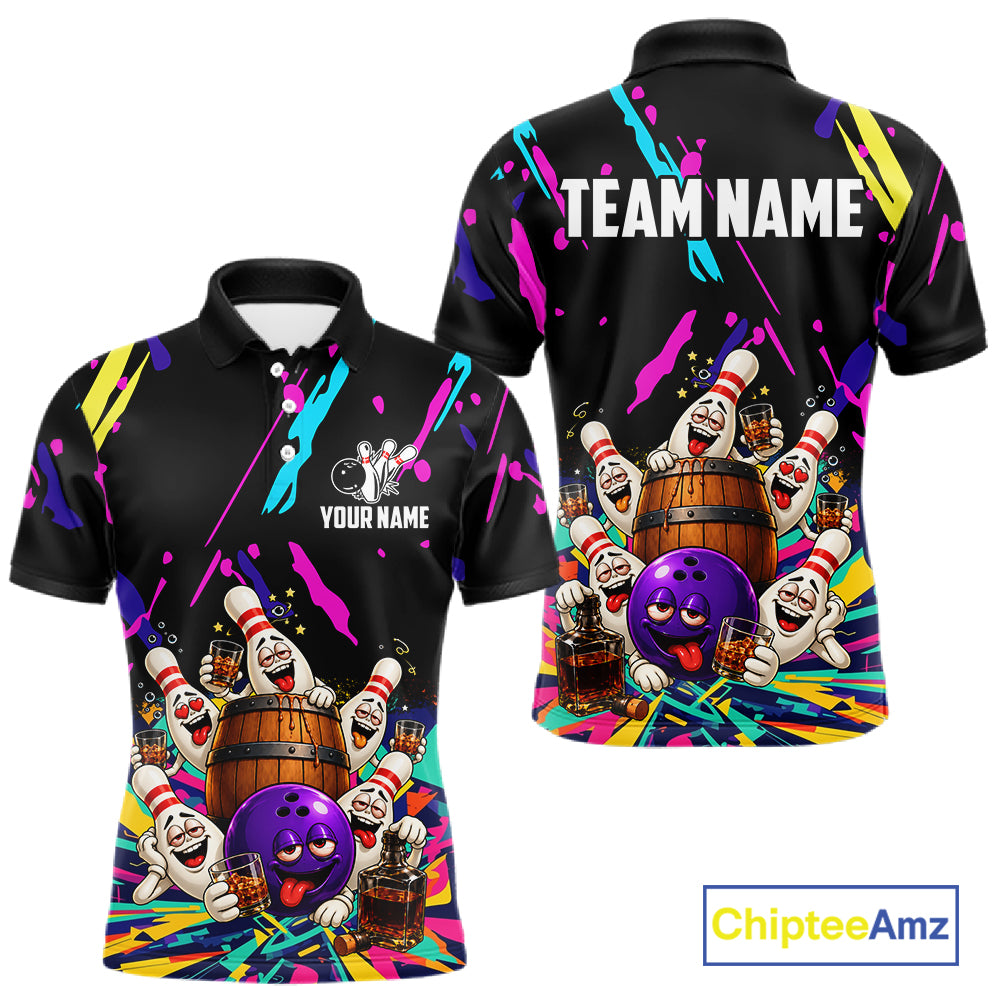 Colorful Bowling Jersey Funny Bourbon Drunk Bowling Team Shirts Custom Bowling Gifts