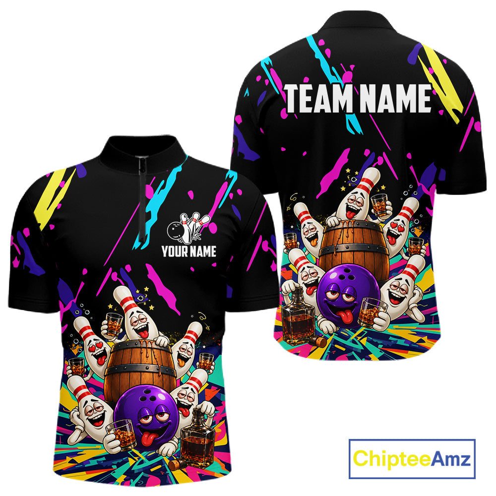 Colorful Bowling Jersey Funny Bourbon Drunk Bowling Team Shirts Custom Bowling Gifts
