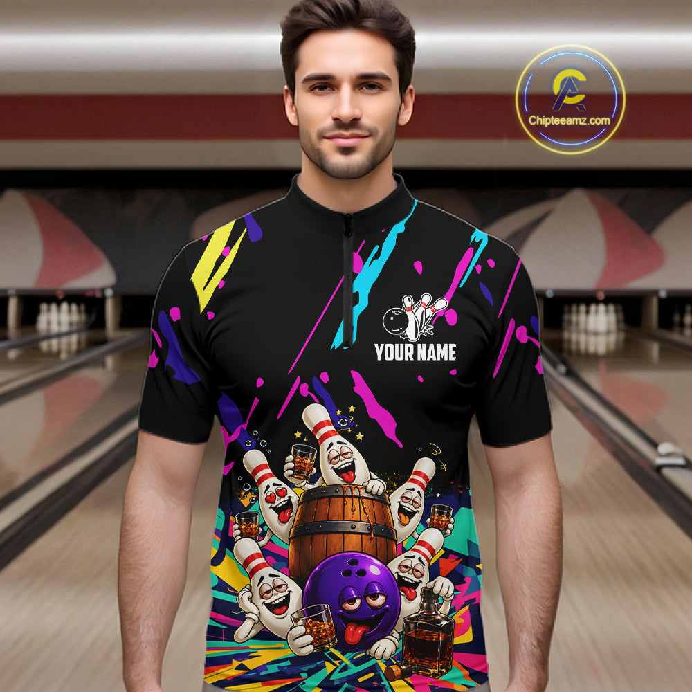 Colorful Bowling Jersey Funny Bourbon Drunk Bowling Team Shirts Custom Bowling Gifts