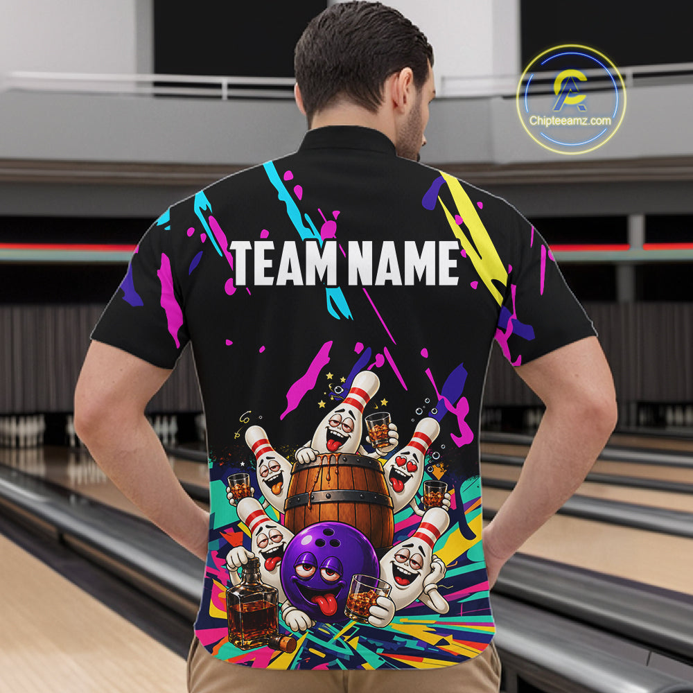 Colorful Bowling Jersey Funny Bourbon Drunk Bowling Team Shirts Custom Bowling Gifts