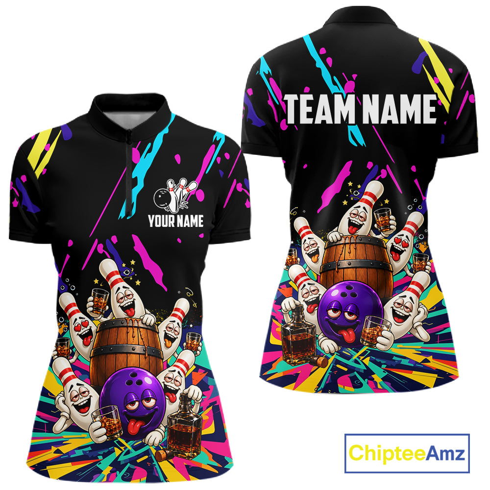 Colorful Bowling Jersey Funny Bourbon Drunk Bowling Team Shirts Custom Bowling Gifts