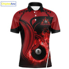 Personalized Red 8 Ball Fire Flame Billiard Shirt, Pool Team Jersey Polo & 1/4 Zip