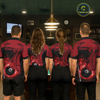 Personalized Red 8 Ball Fire Flame Billiard Shirt, Pool Team Jersey Polo & 1/4 Zip