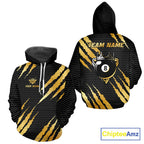 Black And Gold Scratch Billiard Hoodie Custom Crown 8 Ball Hoodie Pool Team Shirts