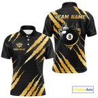 Black And Gold Scratch Billiard Shirts Custom 8 Ball Crown Pool Team Jersey Polo & 1/4 Zip