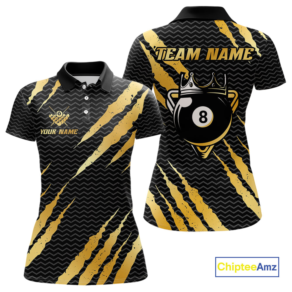 Black And Gold Scratch Billiard Shirts Custom 8 Ball Crown Pool Team Jersey Polo & 1/4 Zip