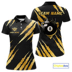 Black And Gold Scratch Billiard Shirts Custom 8 Ball Crown Pool Team Jersey Polo & 1/4 Zip