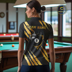 Black And Gold Scratch Billiard Shirts Custom 8 Ball Crown Pool Team Jersey Polo & 1/4 Zip