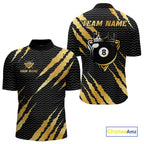 Black And Gold Scratch Billiard Shirts Custom 8 Ball Crown Pool Team Jersey Polo & 1/4 Zip