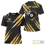 Black And Gold Scratch Billiard T-Shirts Custom 8 Ball Crown Pool Team Jersey