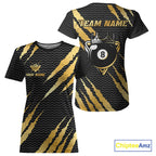 Black And Gold Scratch Billiard T-Shirts Custom 8 Ball Crown Pool Team Jersey