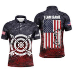 Personalized Retro USA Flag Archery Polo Shirts, Patriotic US Archery Jerseys For Team Archer