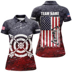 Personalized Retro USA Flag Archery Polo Shirts, Patriotic US Archery Jerseys For Team Archer