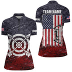 Personalized Retro USA Flag Archery Quarter-Zip Shirts, Patriotic US Archery Jerseys