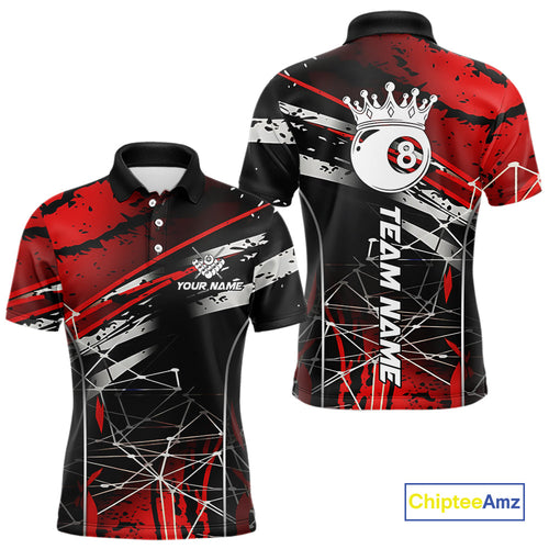 Black And Red 8 Ball Crown 's Billiard Shirts Custom Billiards Jerseys, Pool League Team Shirts