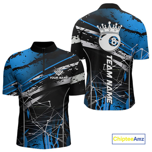 Black And Blue 8 Ball Crown 's Billiard Shirts Custom Billiards Jerseys, Pool League Team Shirt