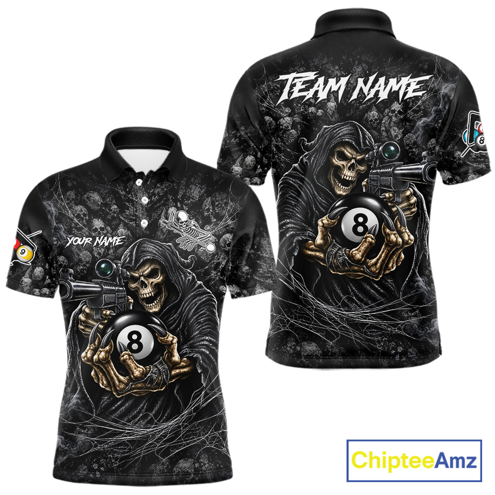 Personalized Grim Reaper Billiard Shirts Custom 8 Ball Pool Team Jersey Polo & 1/4 Zip
