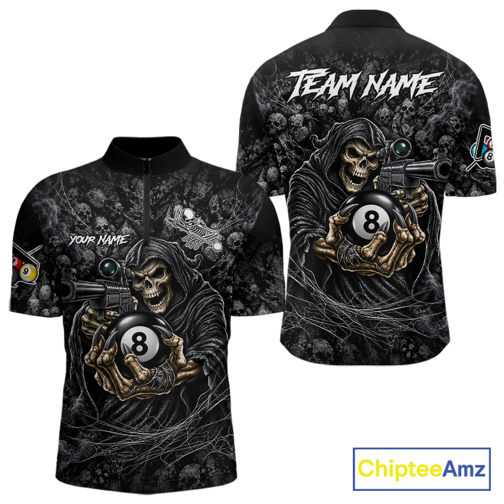 Personalized Grim Reaper Billiard Shirts Custom 8 Ball Pool Team Jersey Polo & 1/4 Zip