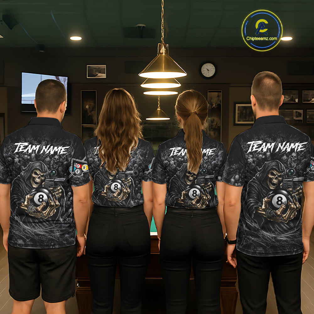 Personalized Grim Reaper Billiard Shirts Custom 8 Ball Pool Team Jersey Polo & 1/4 Zip