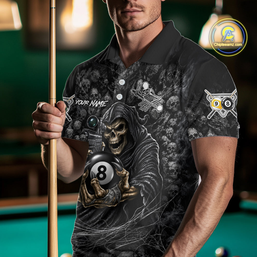 Personalized Grim Reaper Billiard Shirts Custom 8 Ball & 9 Ball Pool Team Jersey