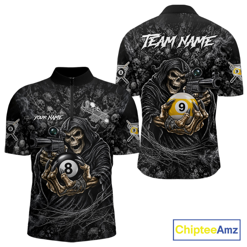 Personalized Grim Reaper Billiard Shirts Custom 8 Ball & 9 Ball Pool Team Jersey