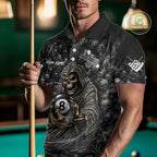 Custom Camo Grim Reaper Billiard Shirts, 8 Ball Pool Team Jersey Polo & Quarter Zip