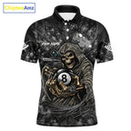 Custom Camo Grim Reaper Billiard Shirts, 8 Ball Pool Team Jersey Polo & Quarter Zip