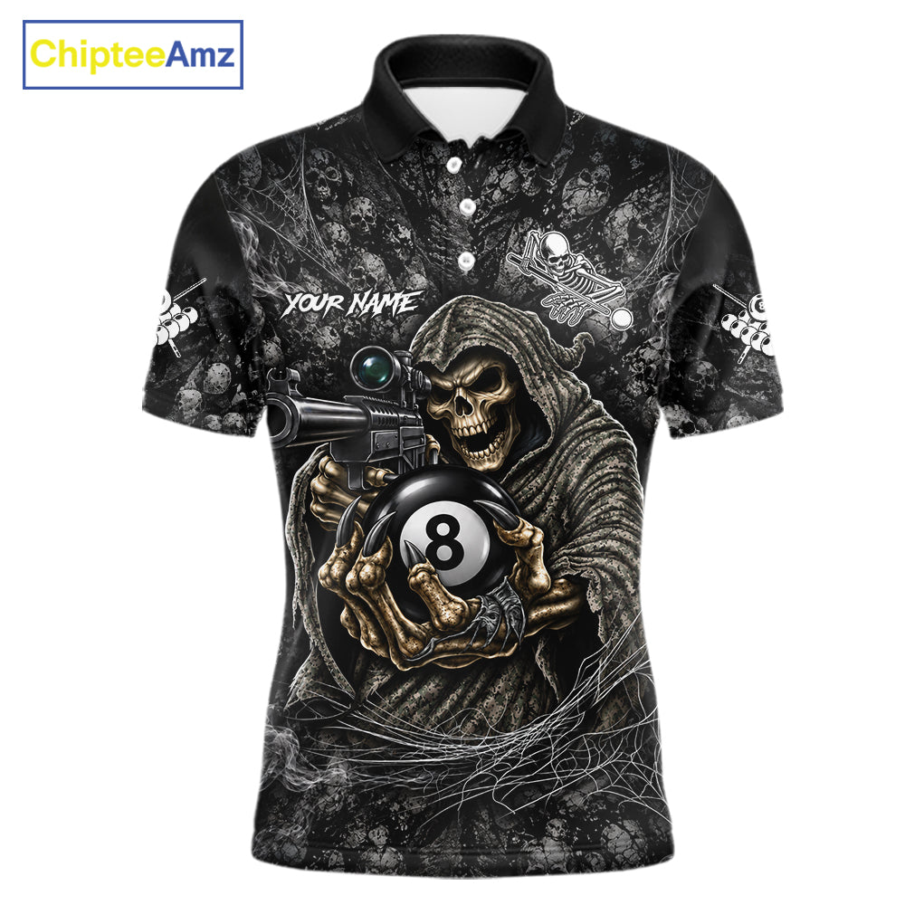 Custom Camo Grim Reaper Billiard Shirts, 8 Ball Pool Team Jersey Polo & Quarter Zip