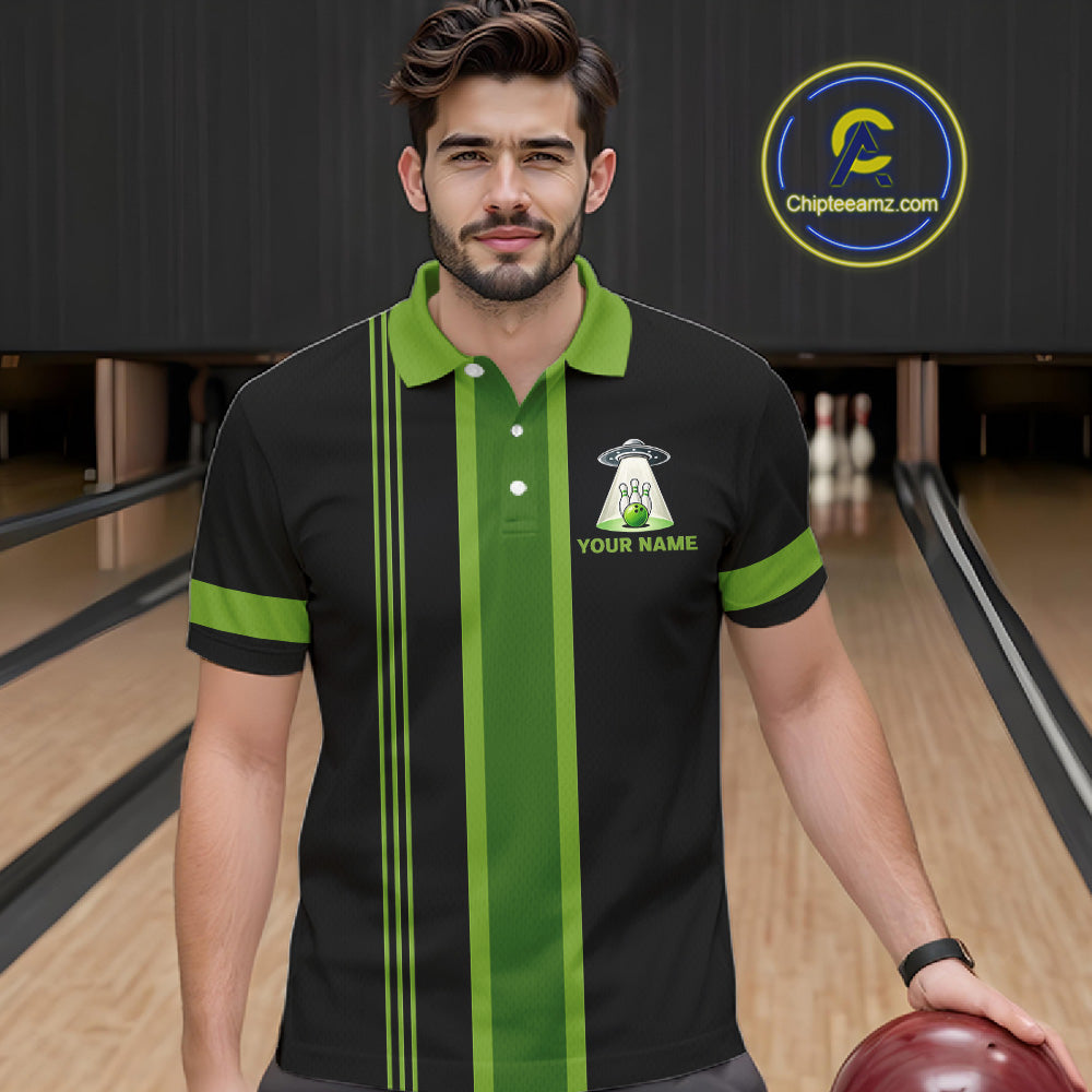 Black And Green Funny Drunk Alien Bowling Shirts Custom Retro Bowling Team Jersey