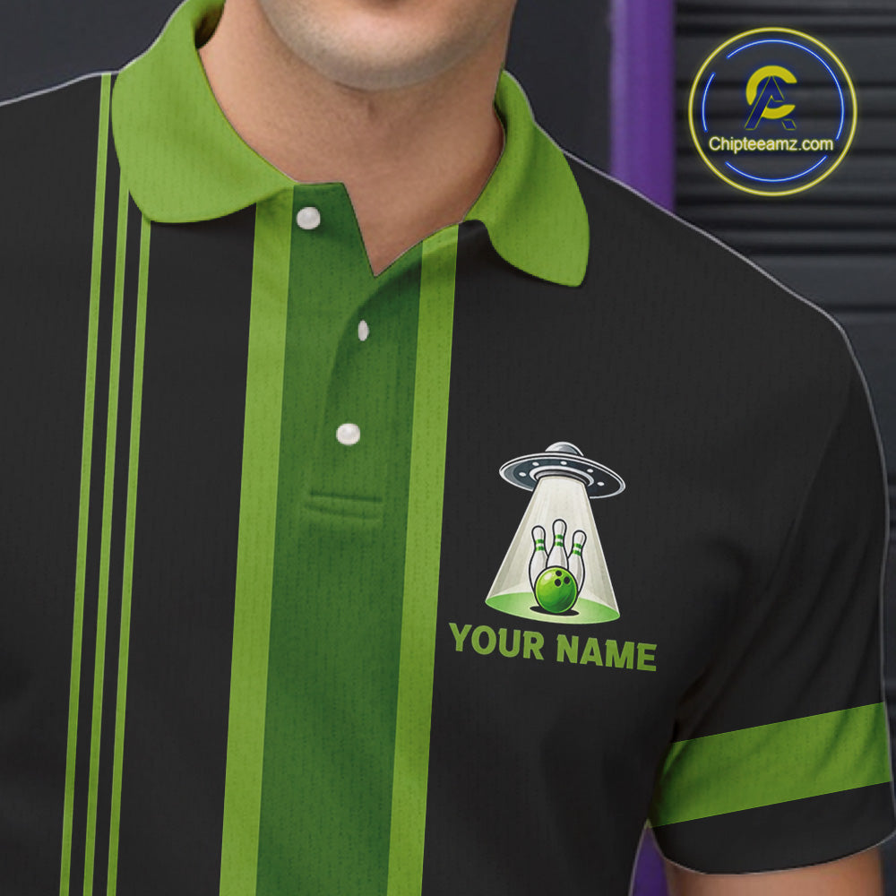 Black And Green Funny Drunk Alien Bowling Shirts Custom Retro Bowling Team Jersey