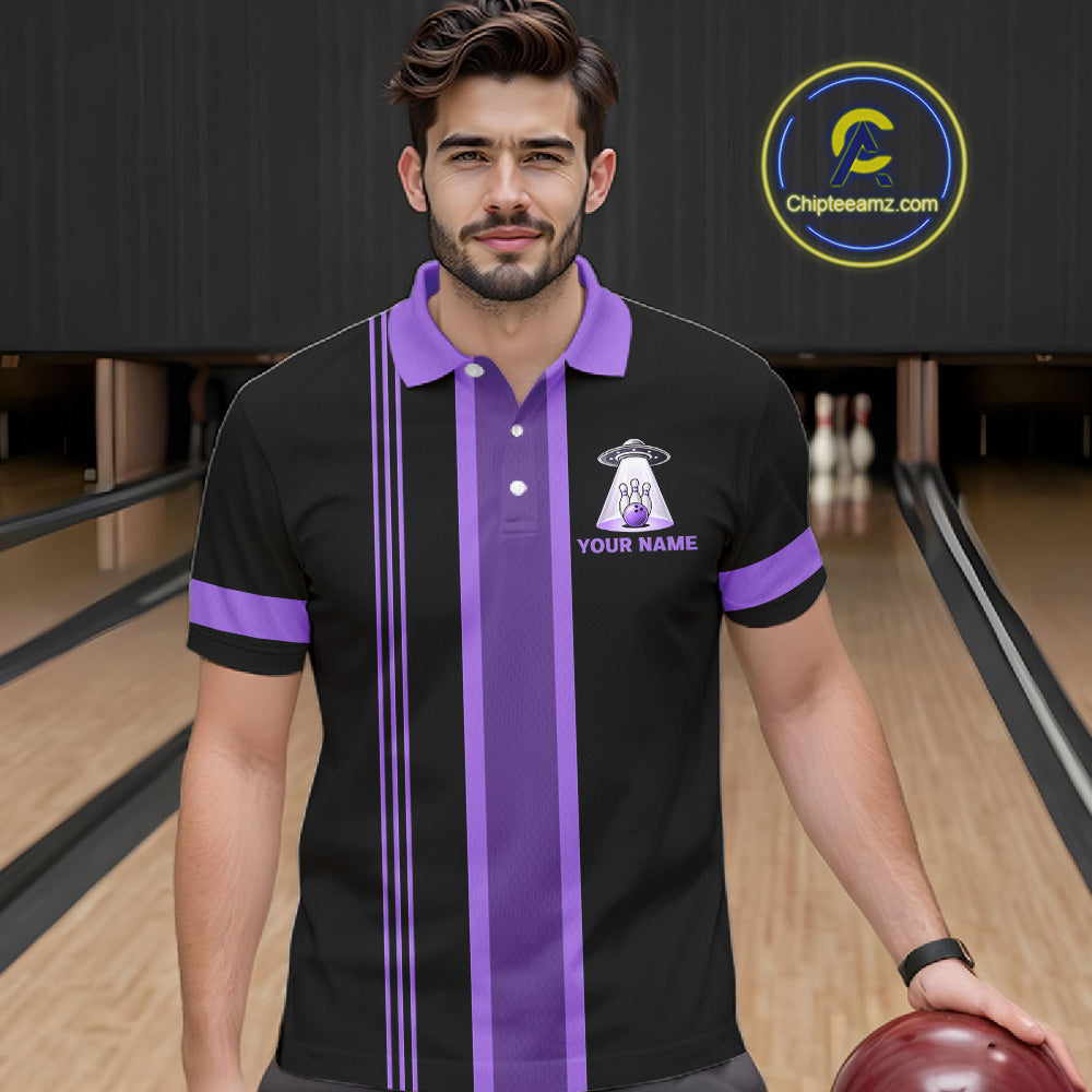 Black And Purple Funny Drunk Alien Bowling Shirts Custom Retro Bowling Team Jersey