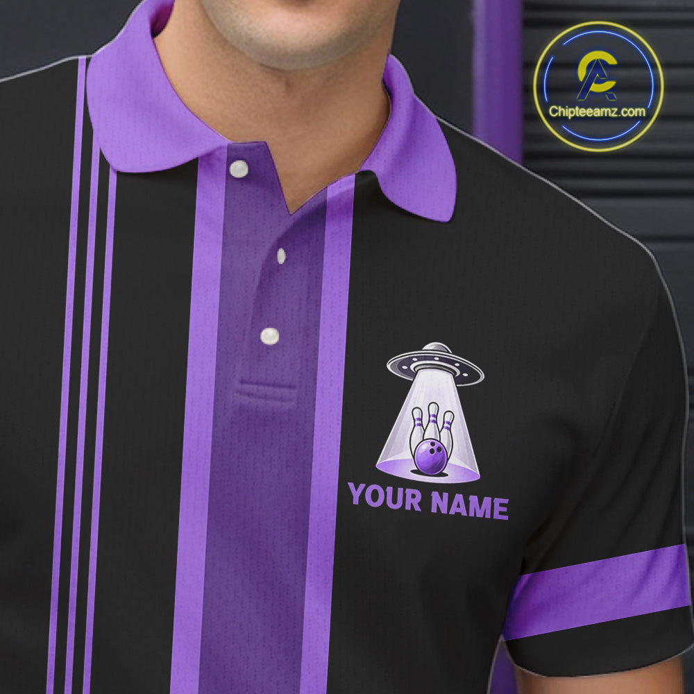Black And Purple Funny Drunk Alien Bowling Shirts Custom Retro Bowling Team Jersey