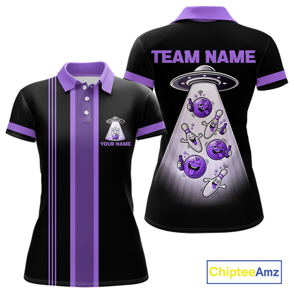 Black And Purple Funny Drunk Alien Bowling Shirts Custom Retro Bowling Team Jersey