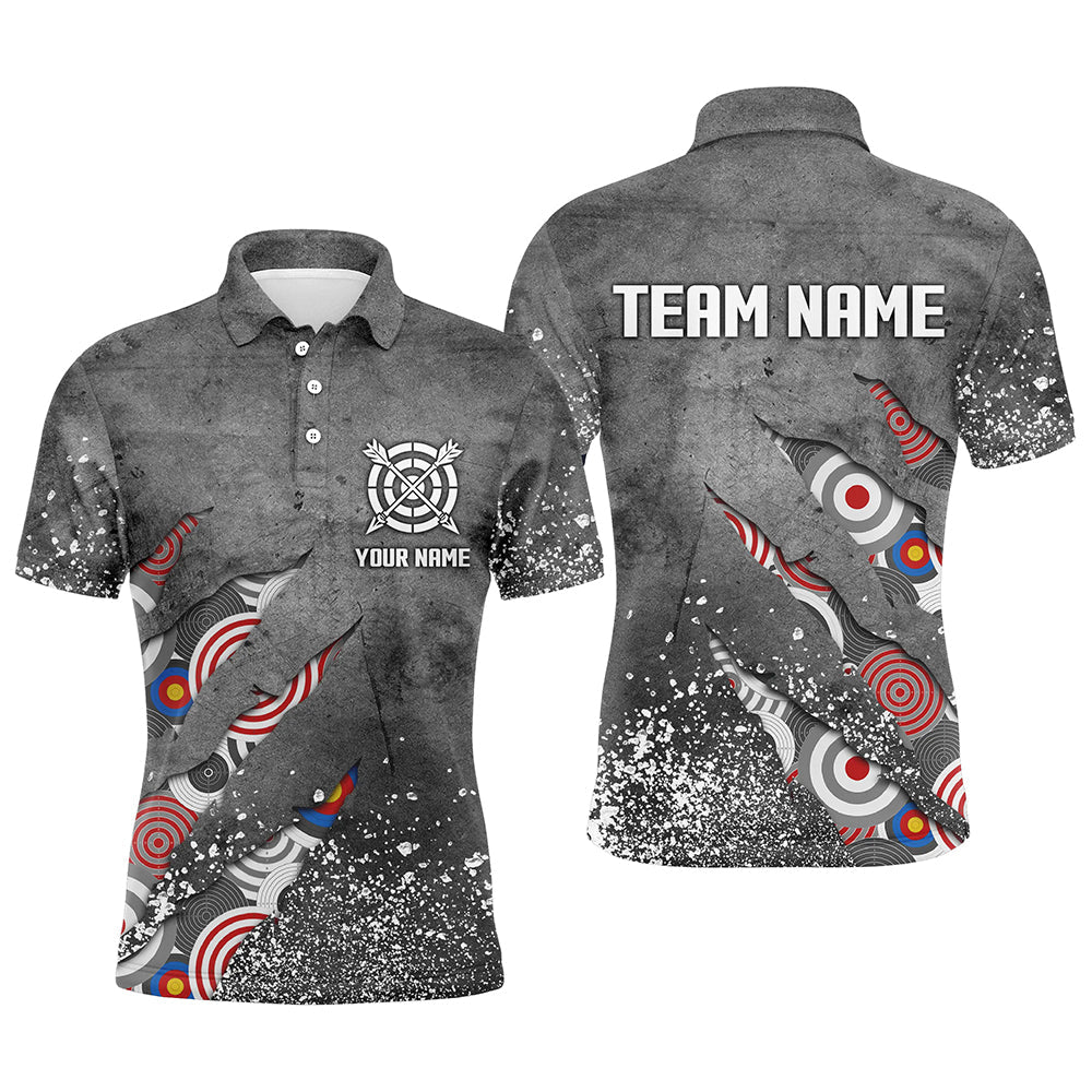 Custom Archery Target Pattern Grey Grunge Polo Shirts Best Custom Team Name Archery Jerseys
