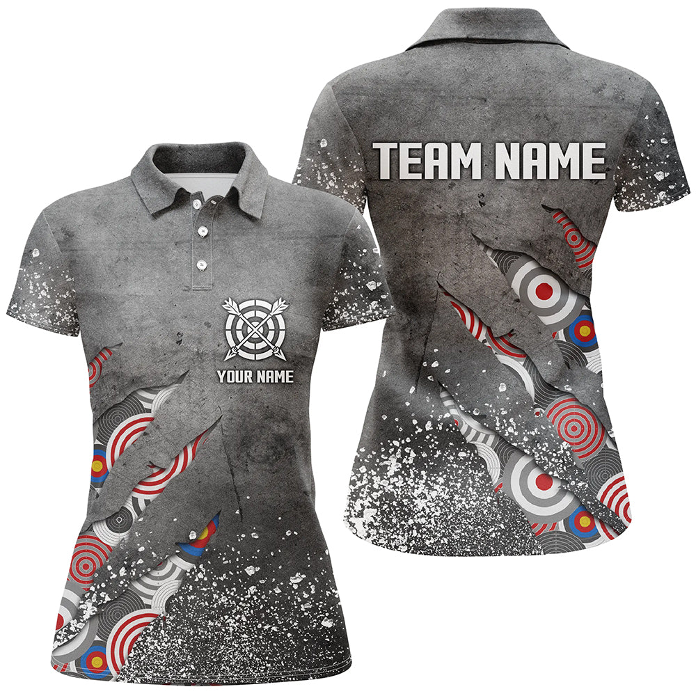 Custom Archery Target Pattern Grey Grunge Polo Shirts Best Custom Team Name Archery Jerseys