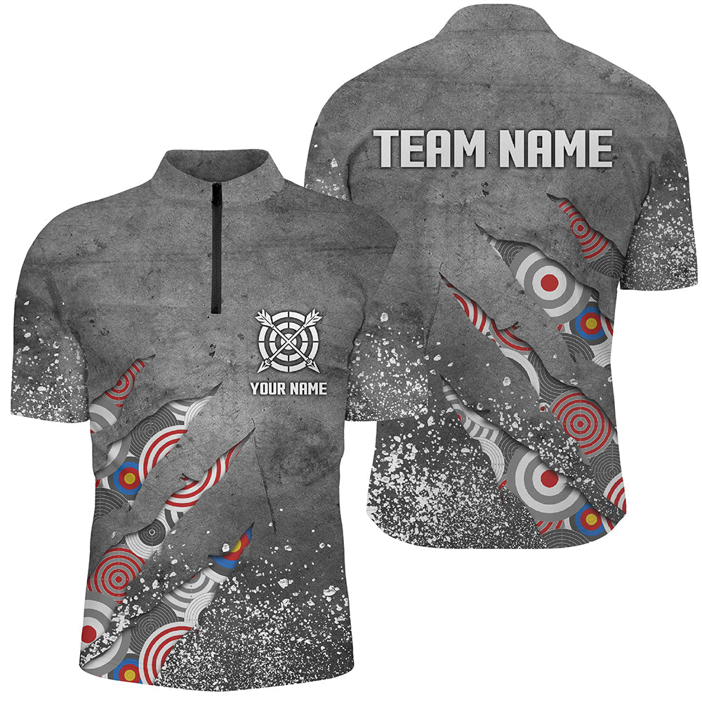 Custom Archery Target Pattern Grey Grunge Quarter-Zip Best Custom Name Archery Jersey