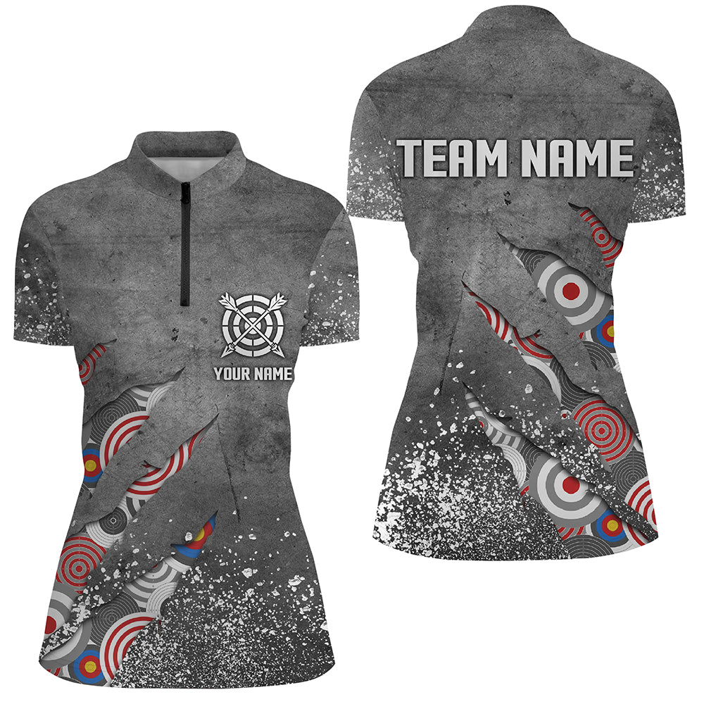 Custom Archery Target Pattern Grey Grunge Quarter-Zip Best Custom Name Archery Jersey