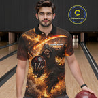Orange Grim Reaper Fire Smoke Bowling Jersey Custom Bowling Team Shirt Polo & 1/4 Zip