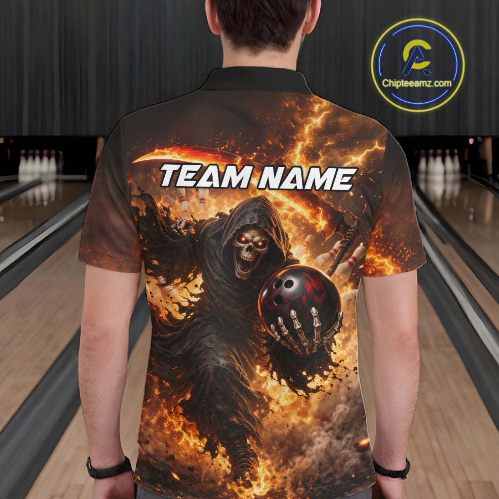 Orange Grim Reaper Fire Smoke Bowling Jersey Custom Bowling Team Shirt Polo & 1/4 Zip