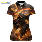 Orange Grim Reaper Fire Smoke Bowling Jersey Custom Bowling Team Shirt Polo & 1/4 Zip