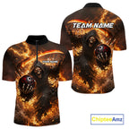 Orange Grim Reaper Fire Smoke Bowling Jersey Custom Bowling Team Shirt Polo & 1/4 Zip