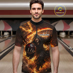 Orange Grim Reaper Fire Smoke Bowling Jersey Custom Bowling Team Shirt Polo & 1/4 Zip