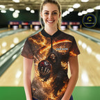 Orange Grim Reaper Fire Smoke Bowling Jersey Custom Bowling Team Shirt Polo & 1/4 Zip