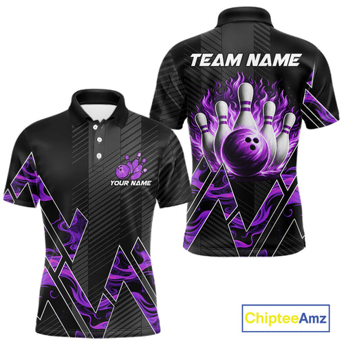 Personalized Fire Flame Bowling Jersey Custom Bowling Team Shirt Polo & 1/4 Zip